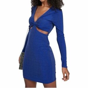 NWT Wild Fable Royal Blue Metallic Cut Out Long Sleeve Bodycon Mini Dress | M
